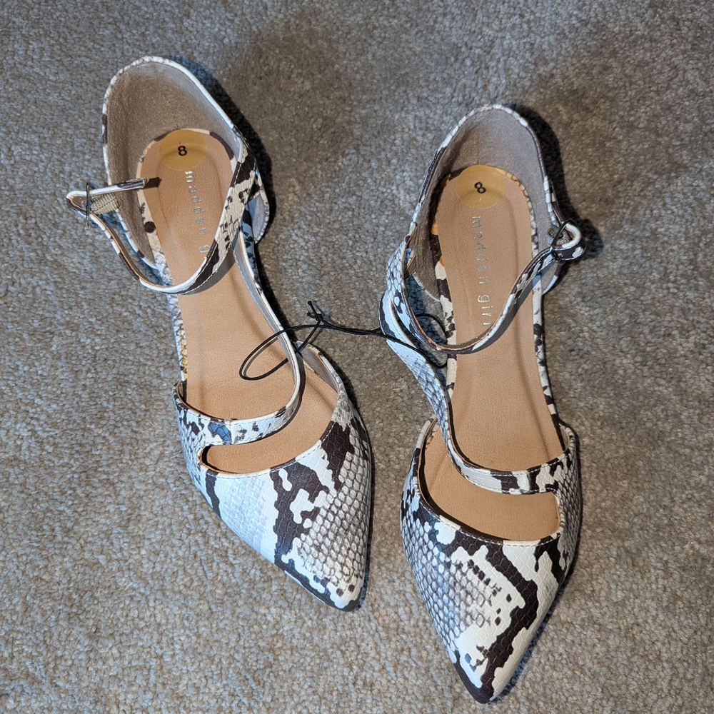Madden Girl Black and White Flats with Snake Print